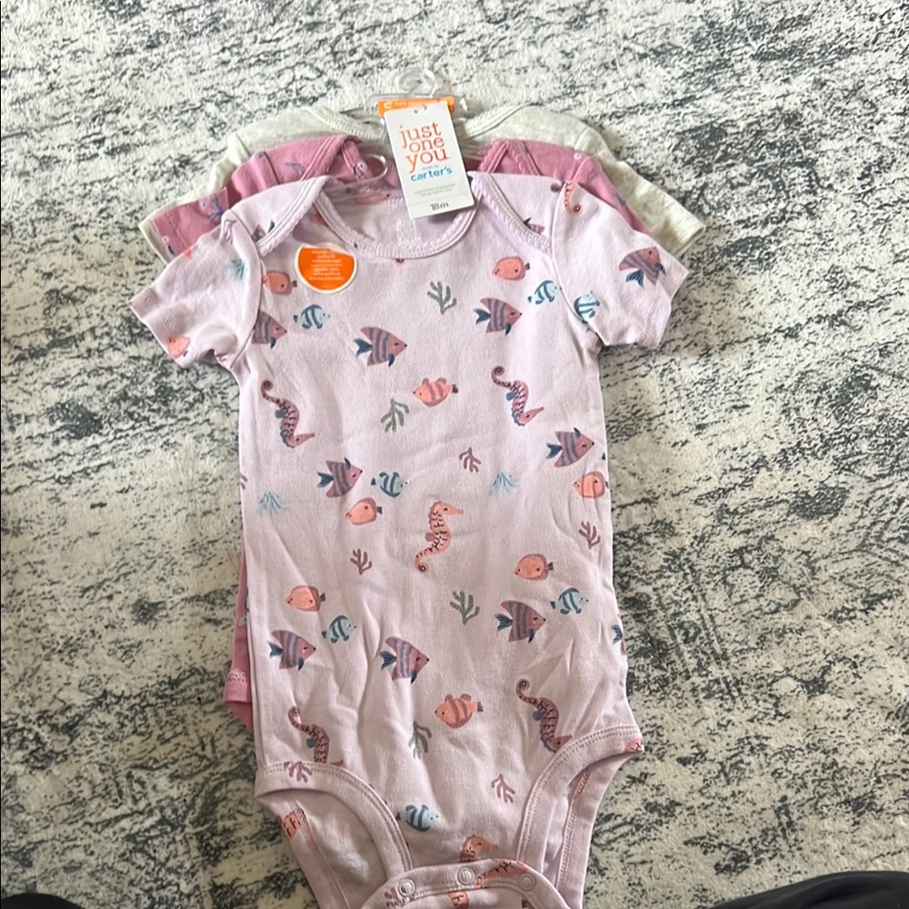 Carter's Pink Fish Print Baby Onesie